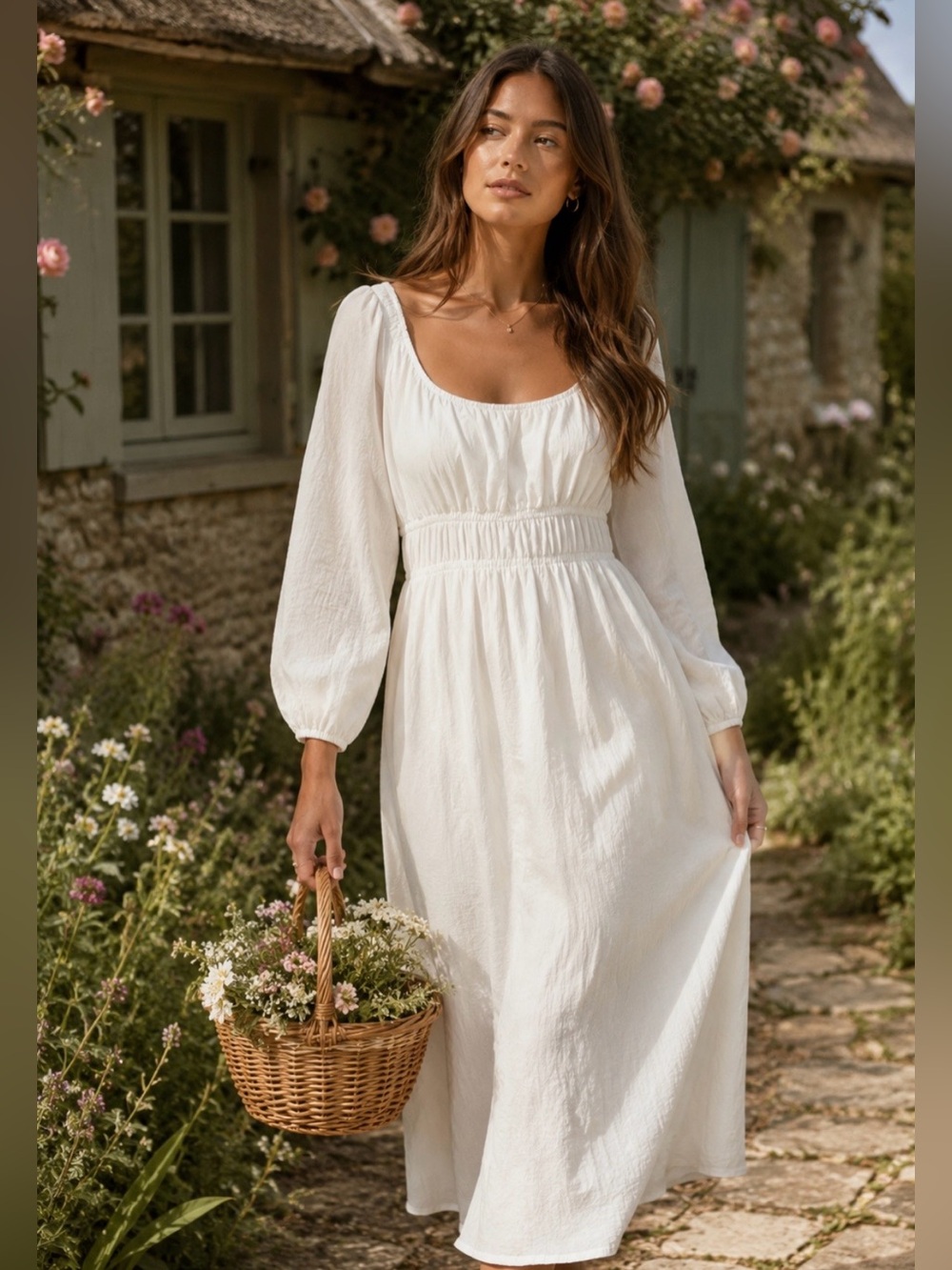 Lush Ivory Square Neck Puff Sleeve Maxi Dress